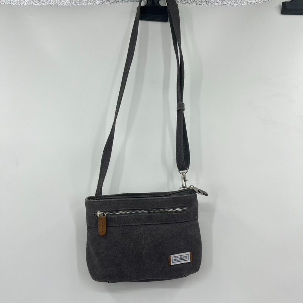 Travelon Grey Canvas Crossbody Shoulder Bag